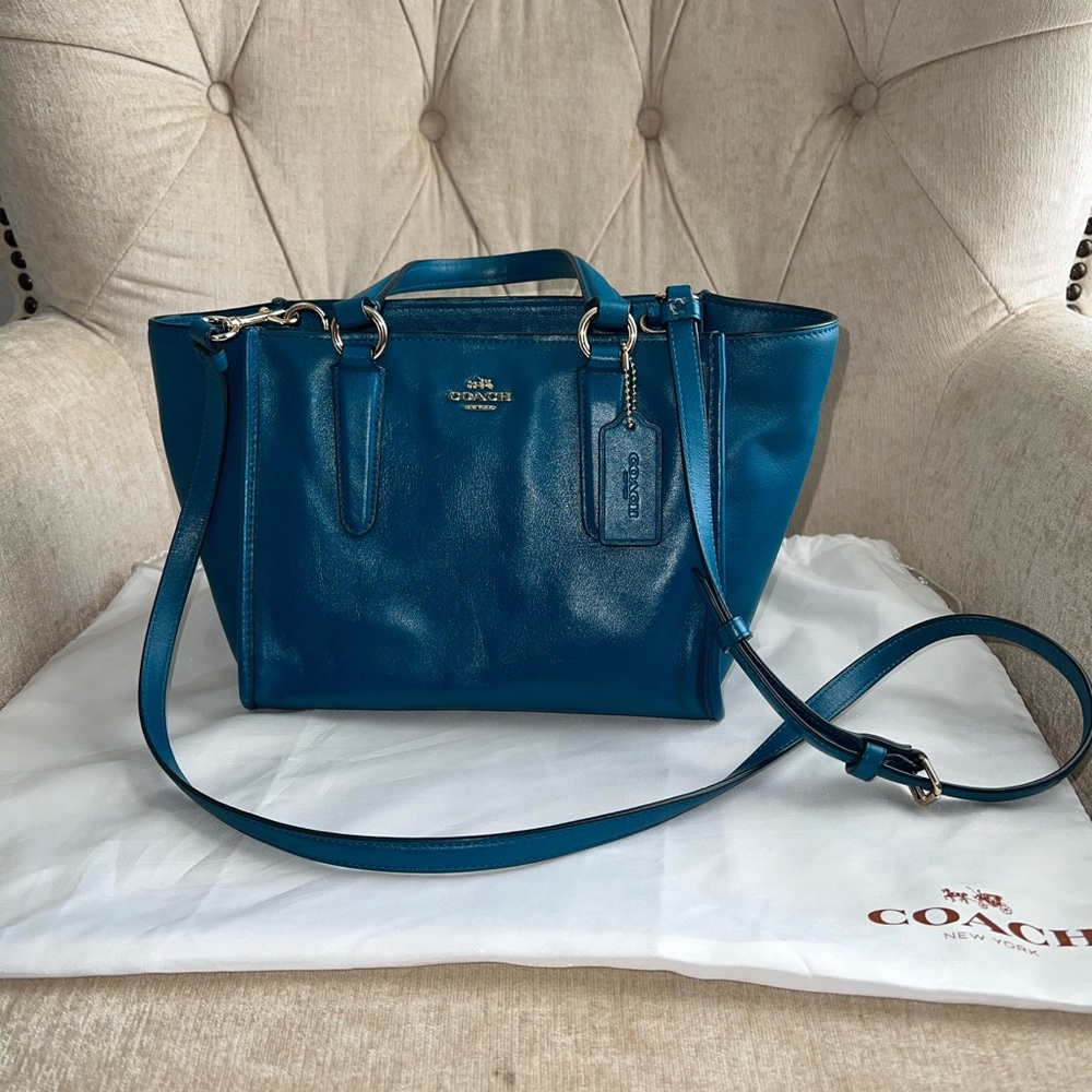 Authentic Coach Tote Shoulder Bag 2way Mini Crosby Carry All Teal